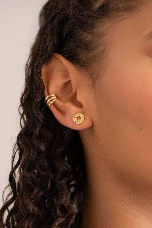 Arete Clover Redondo Silueta 9mm Oro laminado