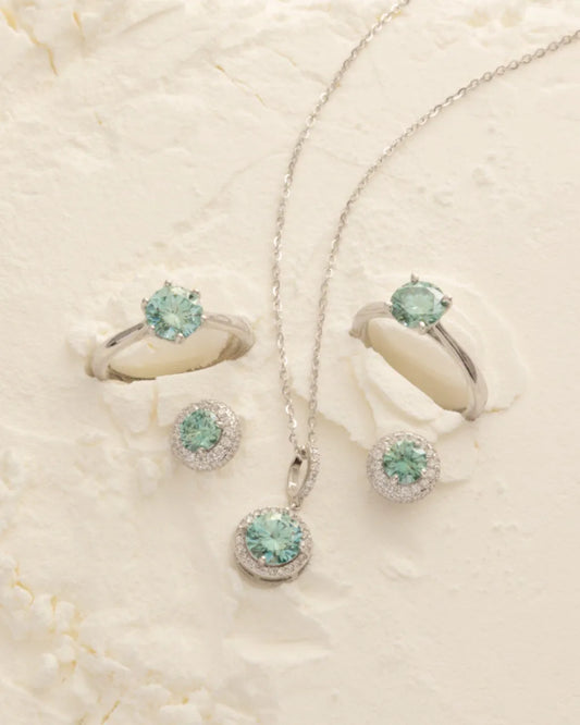 Arete Topo Halo Turquesa 8mm Plata ley 925