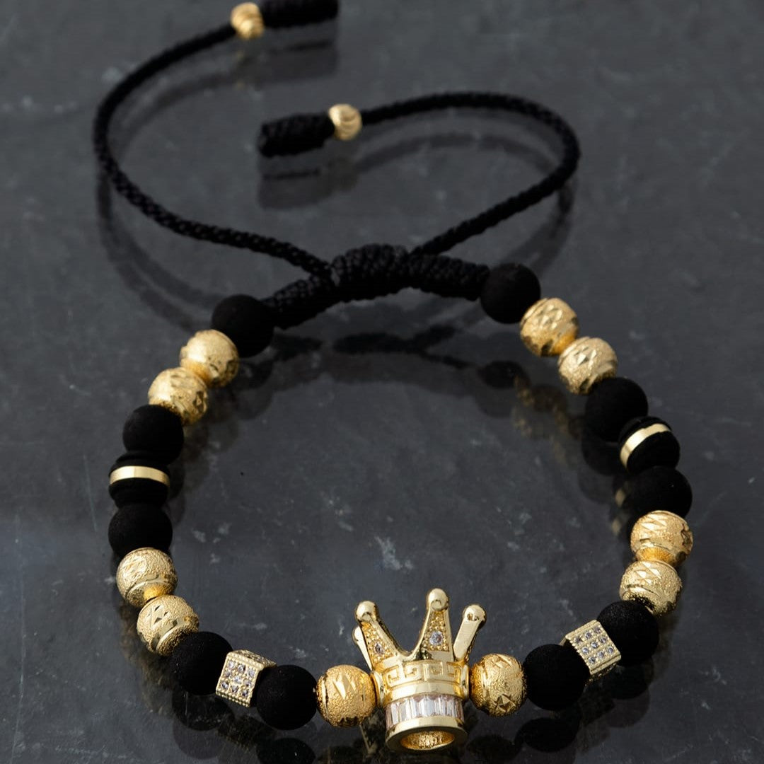 Manilla corona balines diamantados 6mm Oro laminado