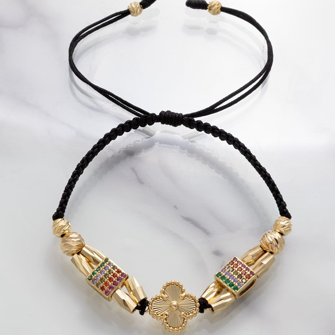 Manilla balín italy diamantado 5 y 6mm herraje clover Oro laminado