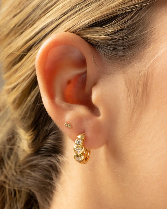 Arete Candonga Triple Heart 16mm Oro laminado