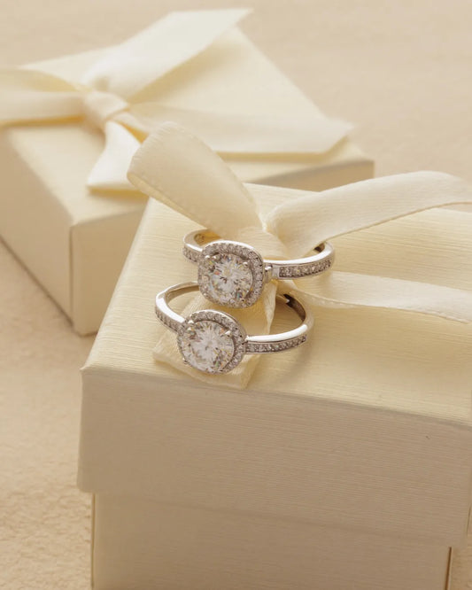 Anillo Halo Moisanita Round Ajustable Plata ley 925
