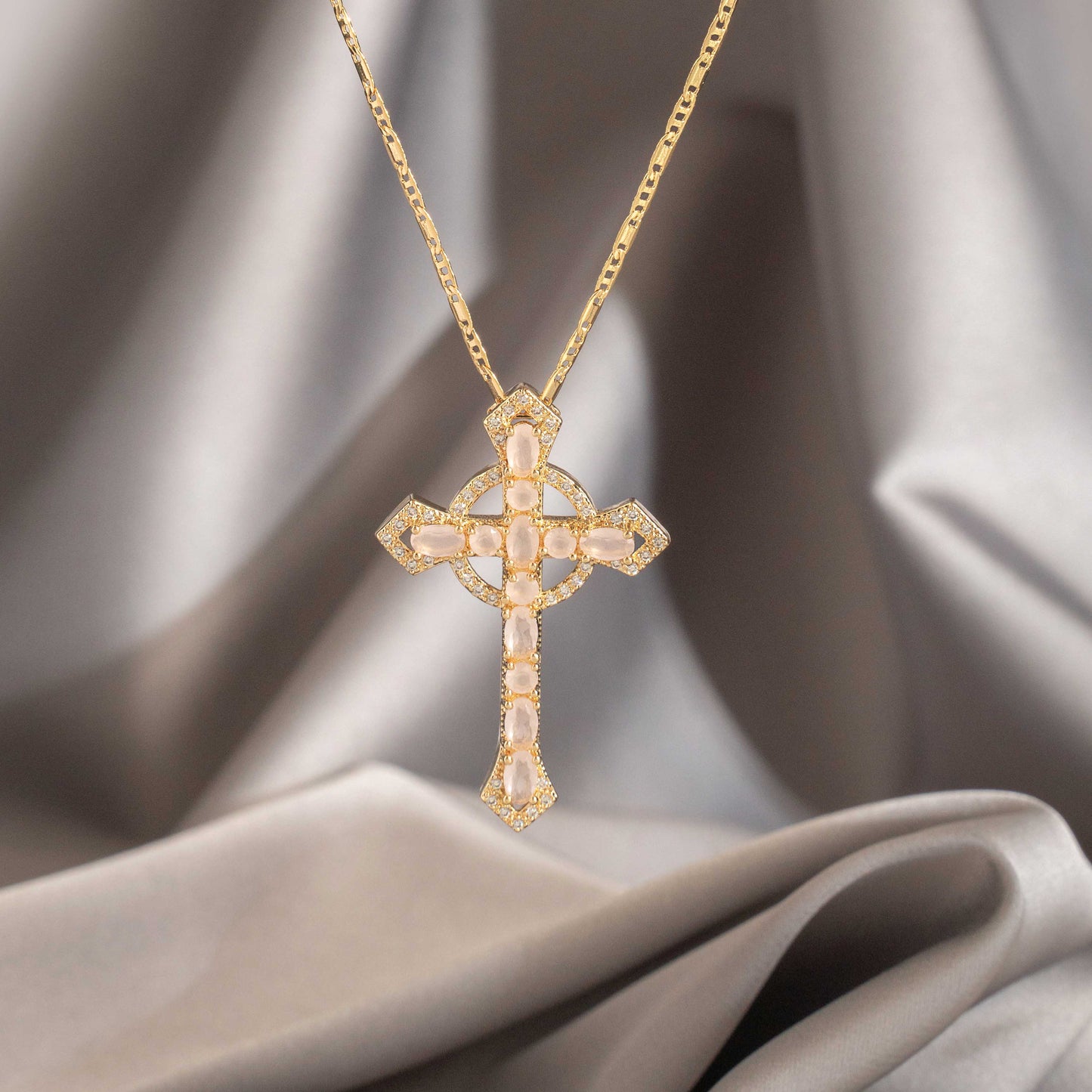 Dije Cruz circonias 4.3cm Oro laminado