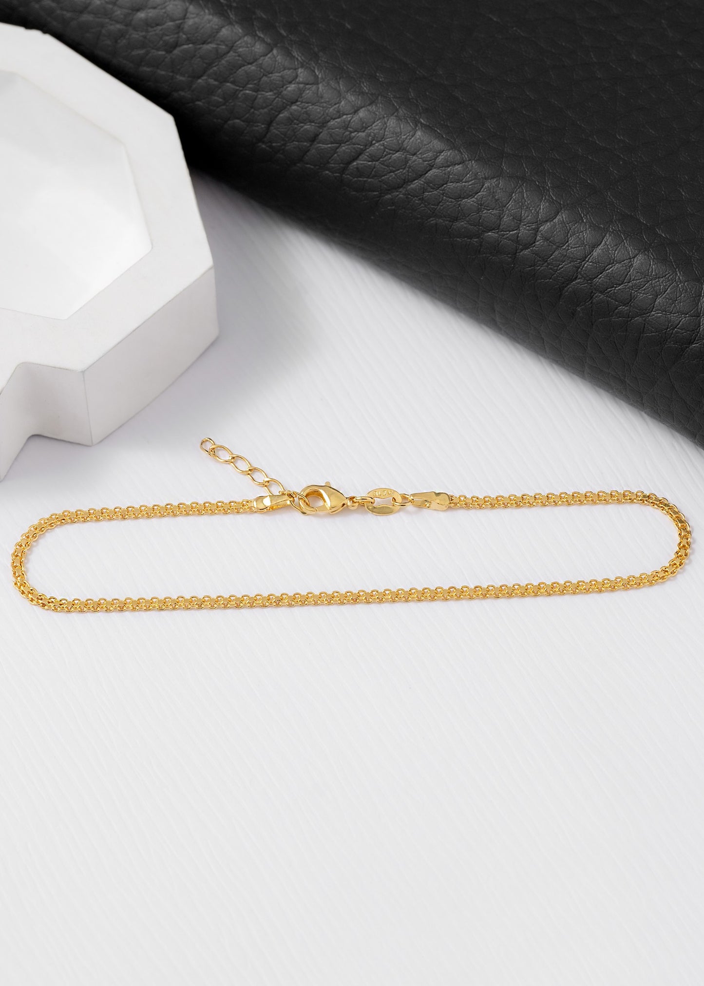 Tobillera Tejido Chino 2mm 25cm Oro laminado