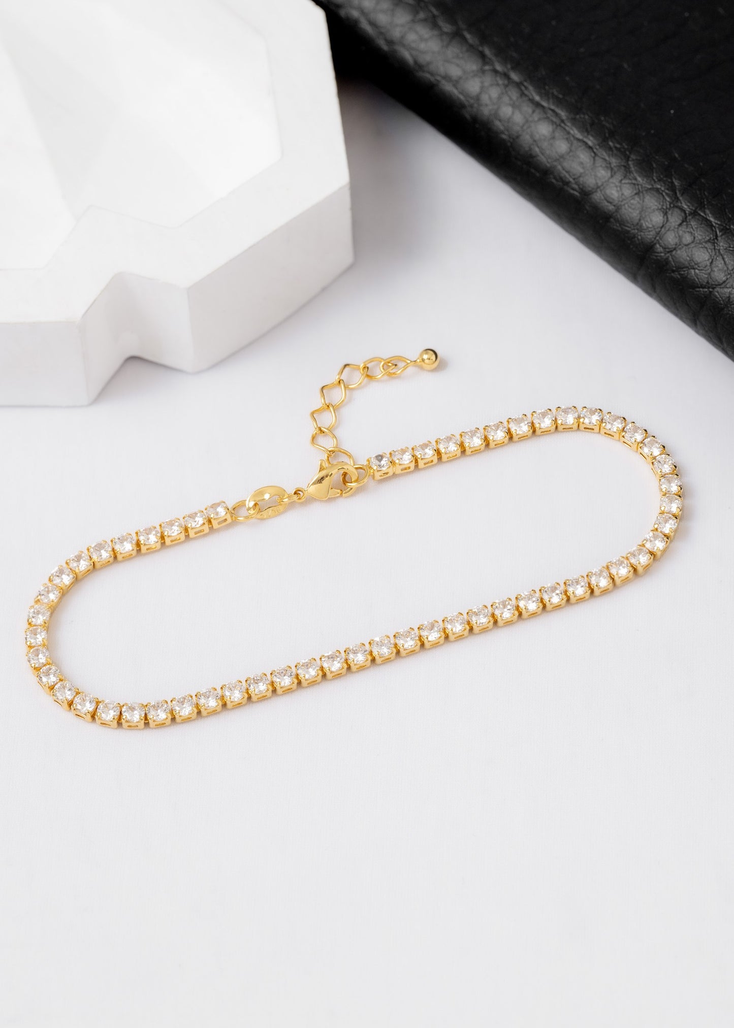 Tobillera Circonias Cristal Unisex 22 cms + Extensor Oro laminado