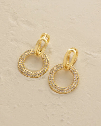 Arete Candonga Pave Circle 14mm Oro laminado