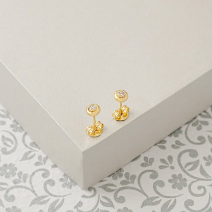 Arete Circon Caja Redonda 4mm Rosa Oro laminado