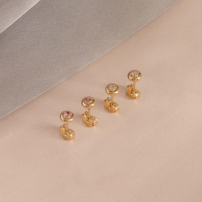 Arete Circon Caja Redonda 4mm Rosa Oro laminado