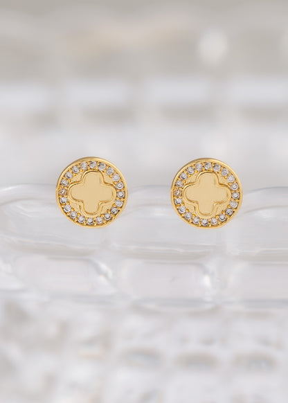 Arete Clover Redondo Circonias 1cm Oro laminado