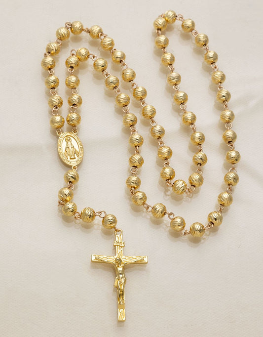 Camandula Milagrosa y cruz madero balin 8mm Oro laminado