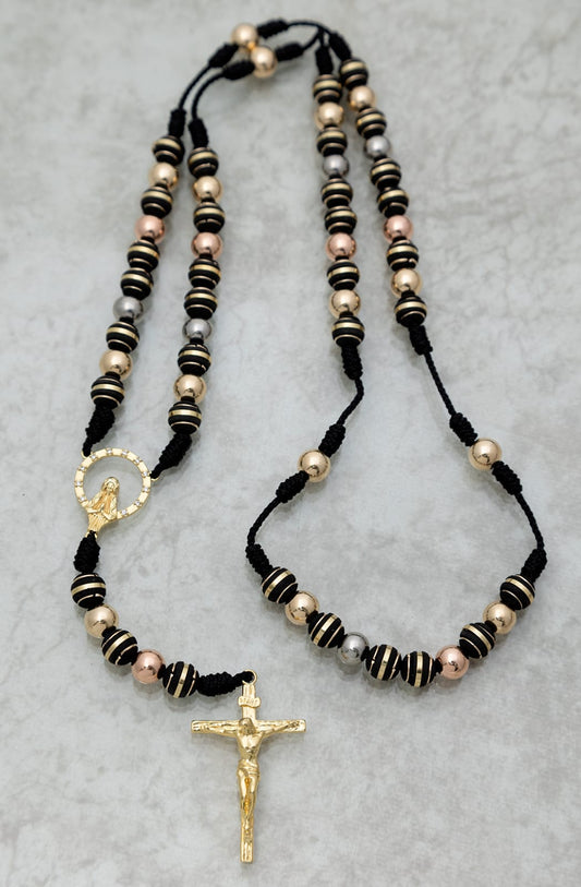 Camandula balin 8mm virgen y cruz madero Oro laminado