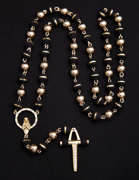 Camandula balín 6mm virgen y cruz péndulo Oro laminado