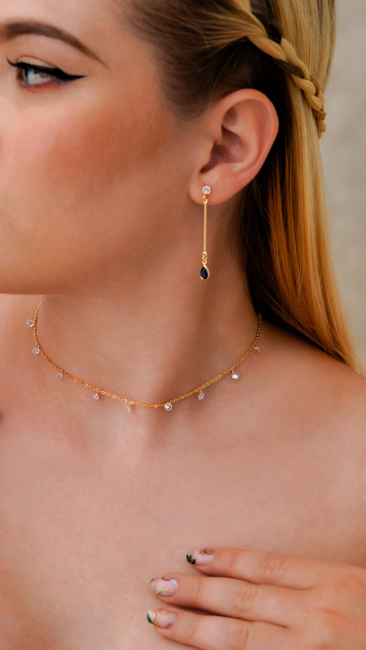 Arete L Blue Oro laminado