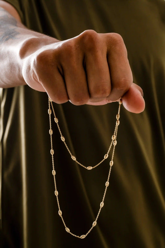 Cadena Militar Espaciada Ovalada Itali 65cms Oro laminado