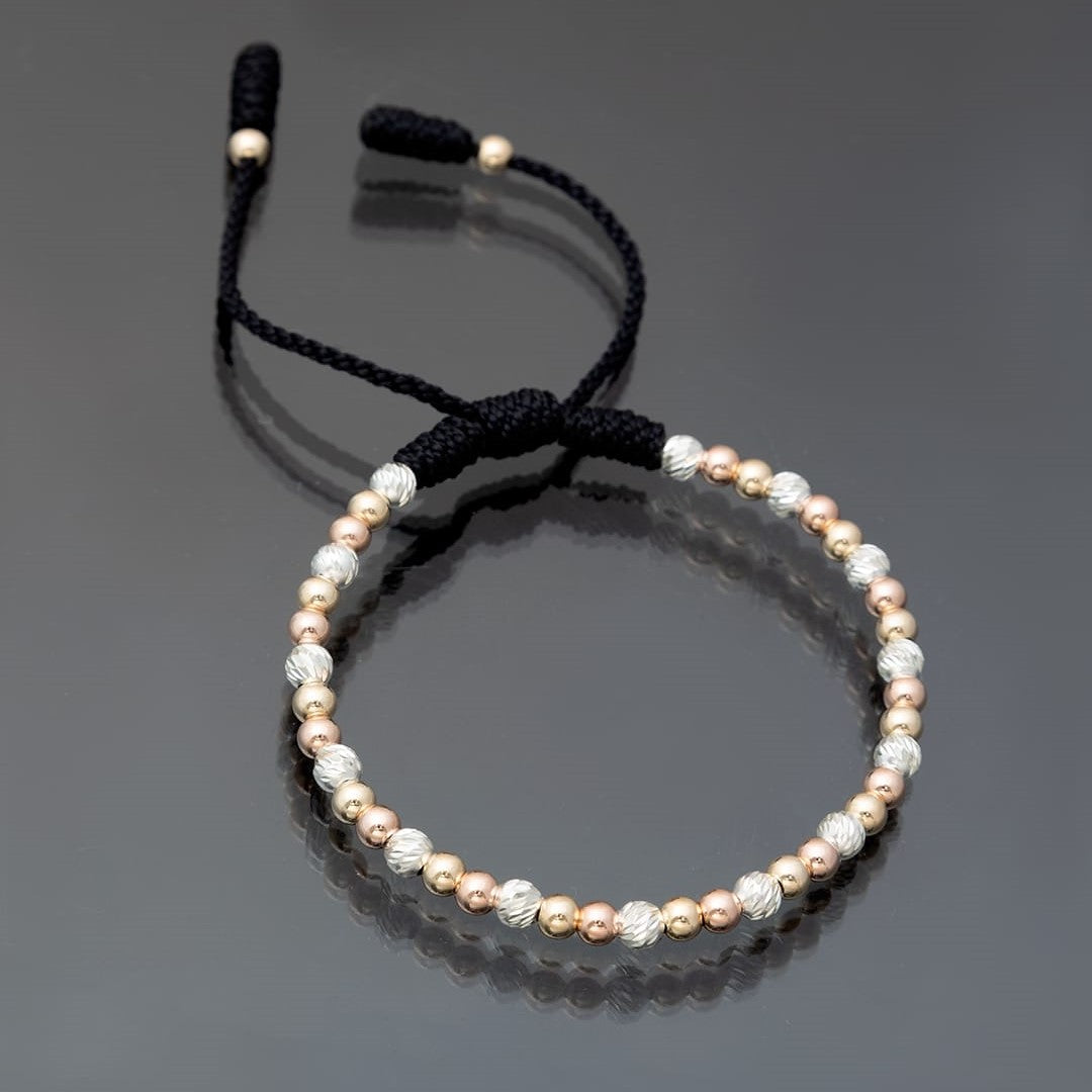 Manilla balín diamantado en plata y liso 4mm Oro laminado