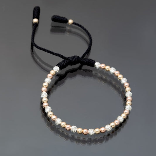 Manilla balín diamantado en plata y liso 4mm Oro laminado