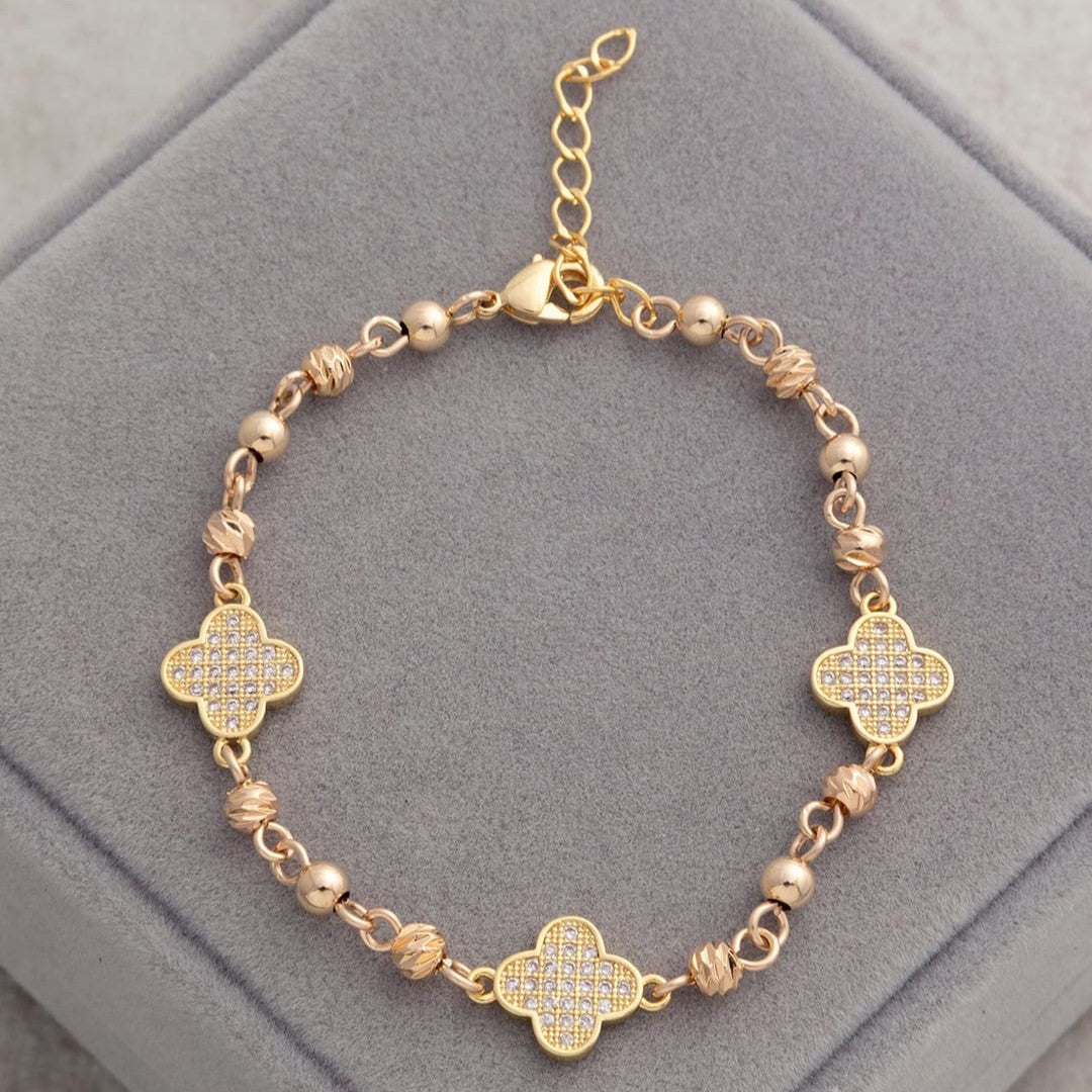 Manilla clover circonias balines lisos e italy 4mm Oro laminado