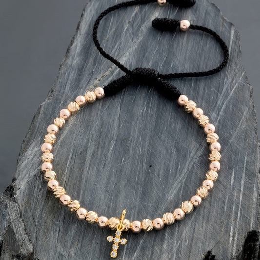 Manilla cruz circones balines lisos e italy 4mm Oro laminado