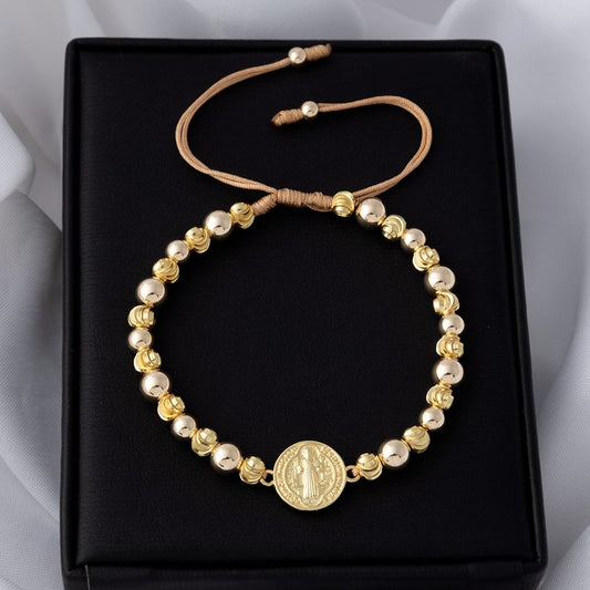 Manilla San Benito balín italy 5mm y liso 5 y 6mm Oro laminado