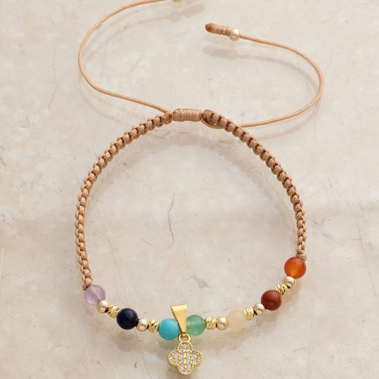 Manilla dije Clover 7 Chakras balín liso e italy 3mm Oro laminado