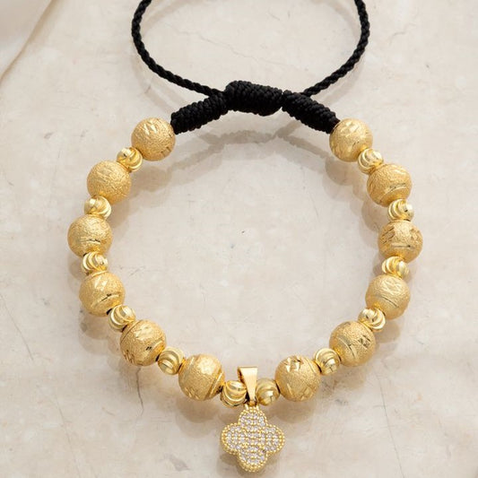 Manilla Clover balín diamantado 8mm e italiano 5mm Oro laminado