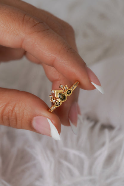 Anillo Green Bloom Ajustable + Empaque Oro laminado