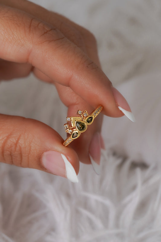 Anillo Green Bloom Ajustable + Empaque Oro laminado