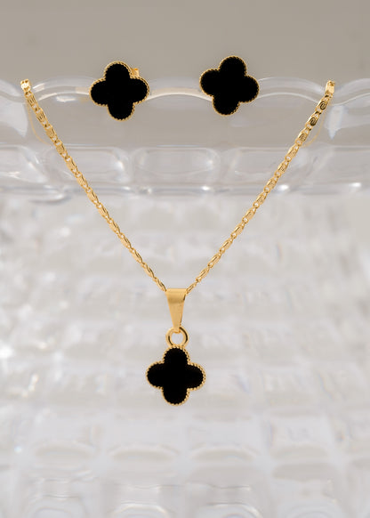 Conjunto Clover Negro 1cm Oro laminado
