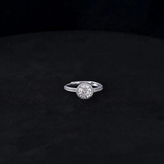 Anillo Halo Moisanita Round Ajustable Plata ley 925