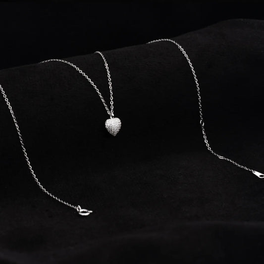Gargantilla Corazon Pave Crystal 7mm 40cms +ext Plata ley 925