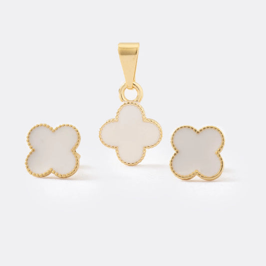 Conjunto Clover Blanco 1cm Oro laminado