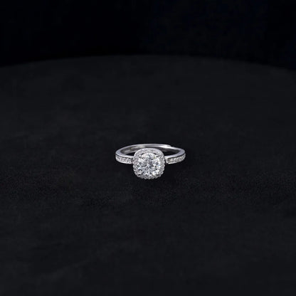 Anillo Halo Moisanita Cushion Ajustable Plata ley 925