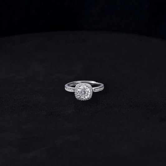 Anillo Halo Moisanita Cushion Ajustable Plata ley 925