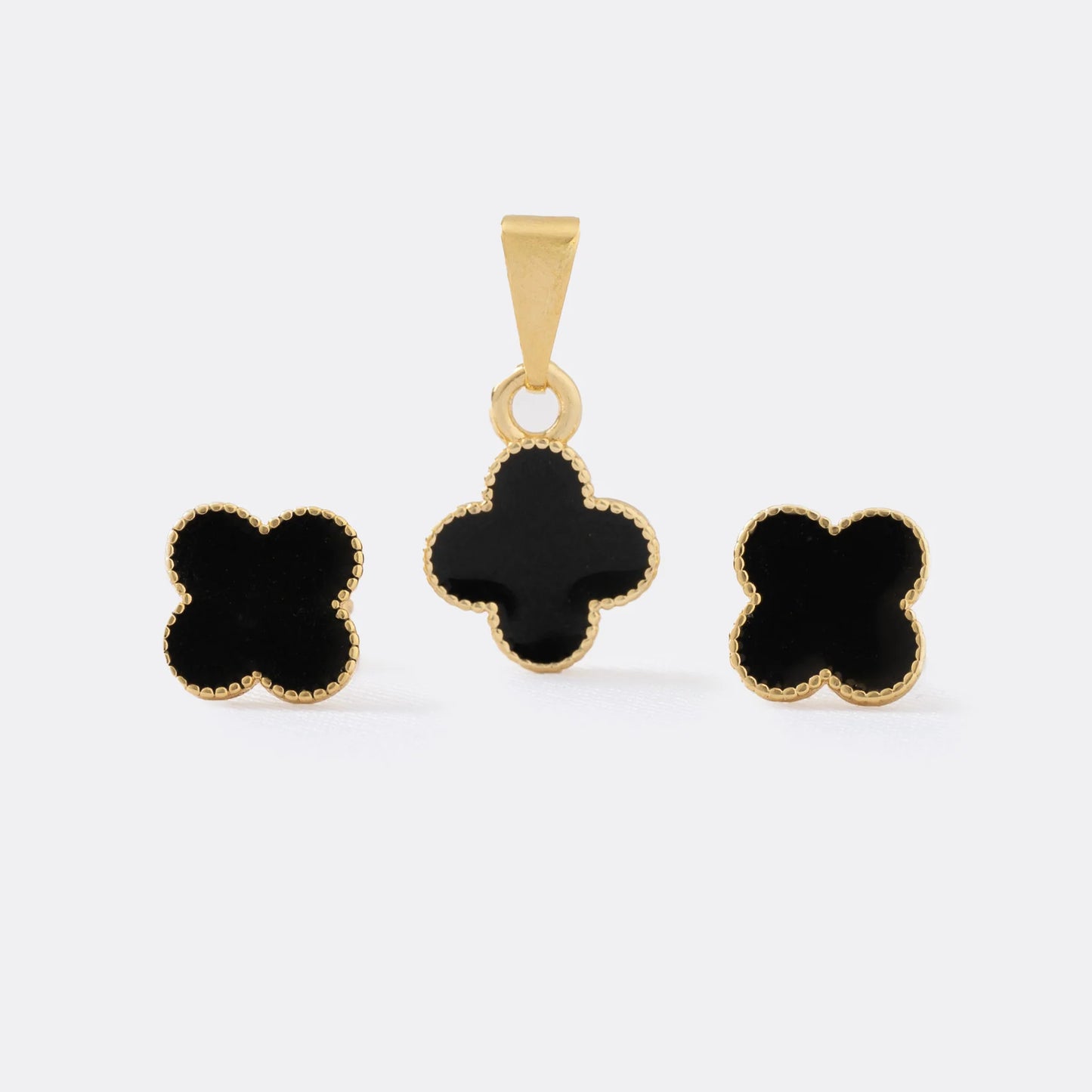 Conjunto Clover Negro 1cm Oro laminado