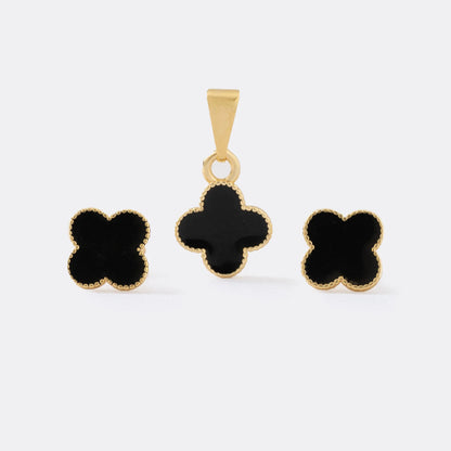 Conjunto Clover Negro 1cm Oro laminado