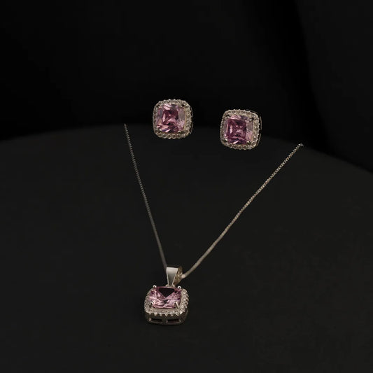 Conjunto Pave Circon Rosado Plata ley 925