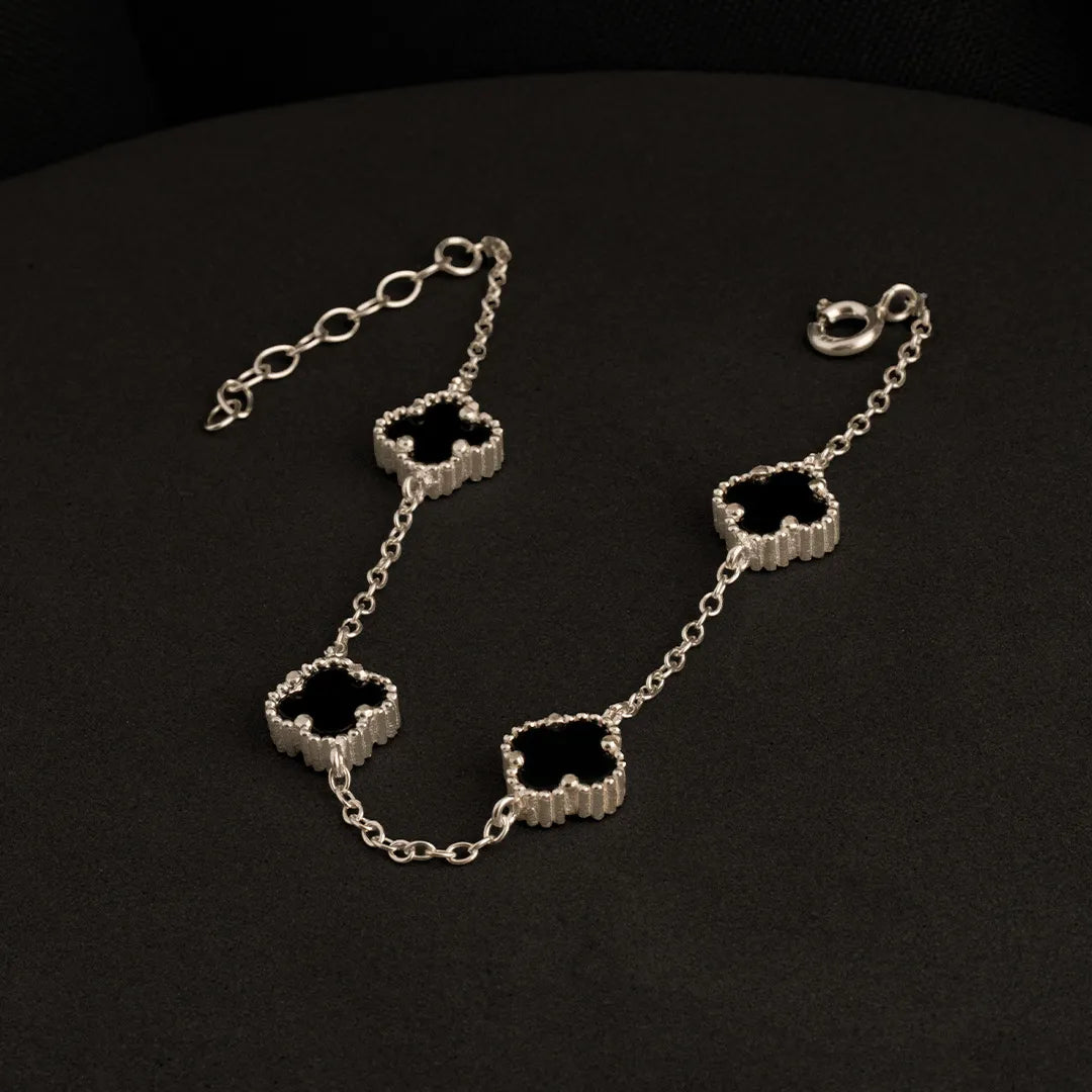 Pulsera Clover Black 4H 10mm 17cm + Ext Plata ley 925