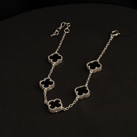 Pulsera Clover Black 5H 10mm 17cms + Ext Plata ley 925