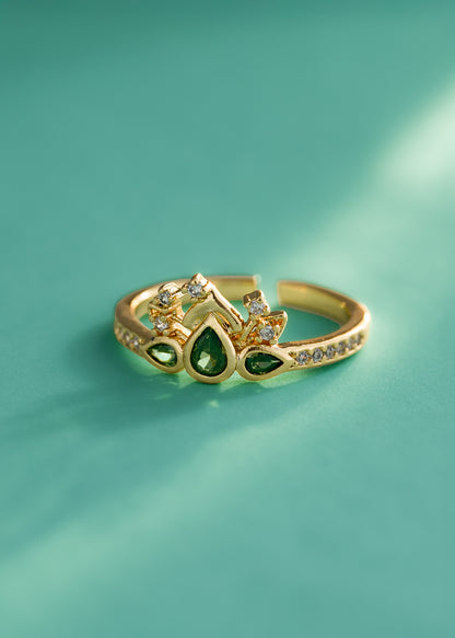 Anillo Green Bloom Ajustable + Empaque Oro laminado