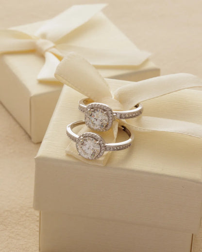 Anillo Halo Moisanita Round Ajustable Plata ley 925
