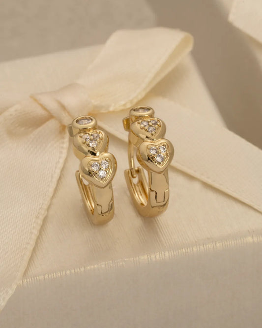 Arete Candonga Triple Heart 16mm Oro laminado