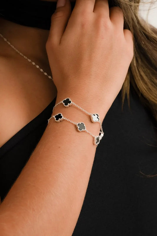 Pulsera Clover Black 5H 10mm 17cms + Ext Plata ley 925